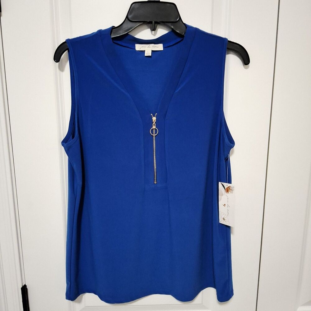 Joie de Vivre Women's V-neck Sleeveless Summer Royal Blue Top Large New w/Tag